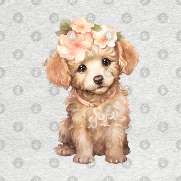 Watercolor Poodle Dog with Head Wreath by Chromatic Fusion Studio